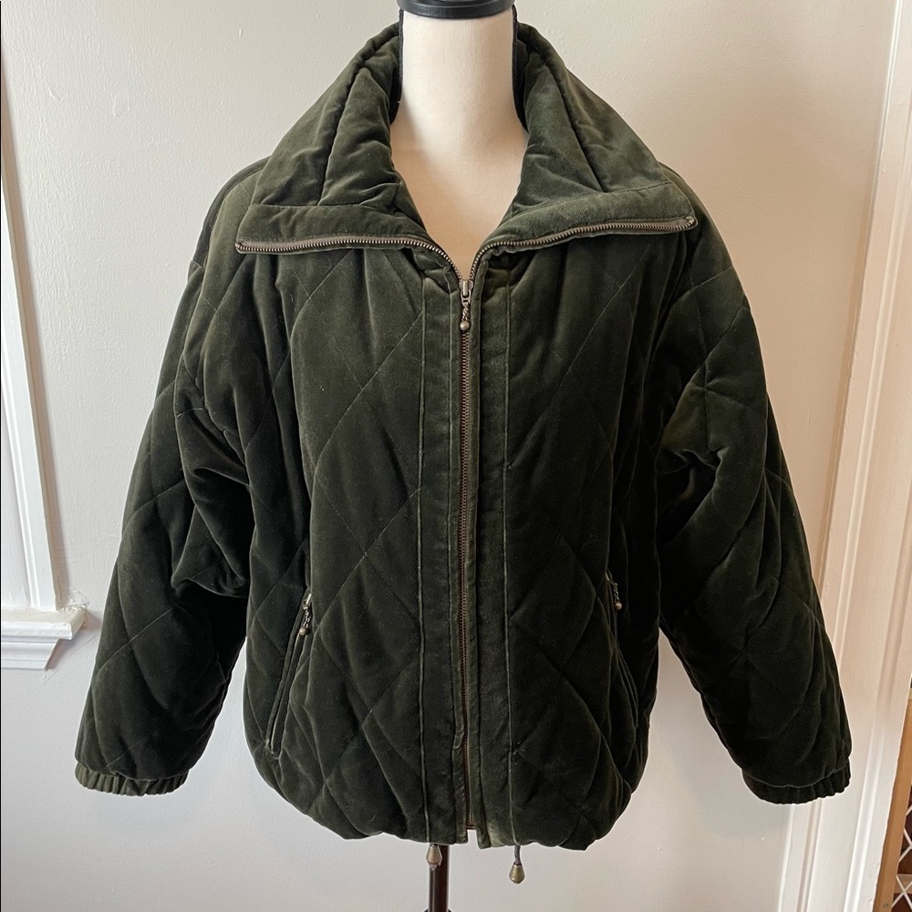 Talbots | Vintage Quilted Olive Green Velvet Coat